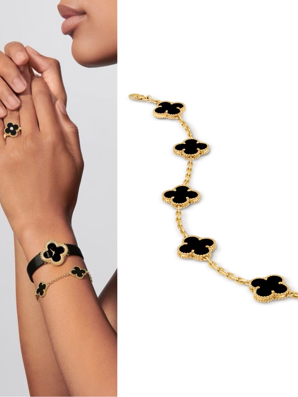 Van Cleef & Arpels Vintage Alhambra 5 Motifs Bracelet 18K Yellow Gold and Onyx - Picture 11 of 13